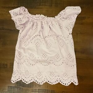 Adiva Womens XS Lavender Eyelet Scalloped Hem Blouse Top